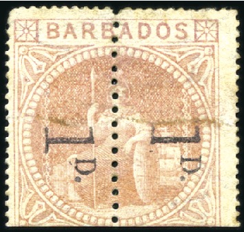 Stamp of Barbados 1878 Wmk Small Star 1d on half 5s dull rose, unuse