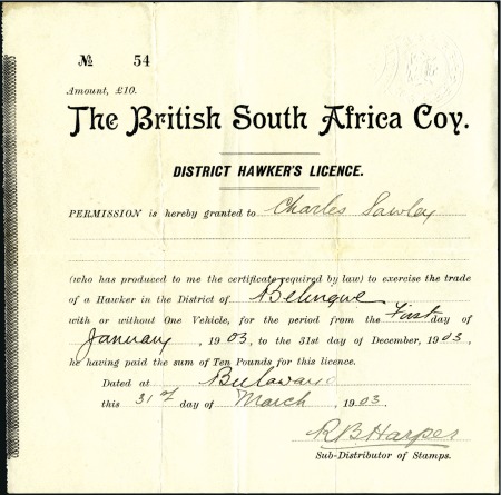 Stamp of Rhodesia 1903 British South Africa Company District Hawker'