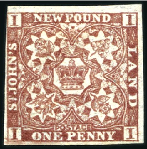 Stamp of Canada » Newfoundland 1862-64 1d RED-BROWN, just touched at top left, mi
