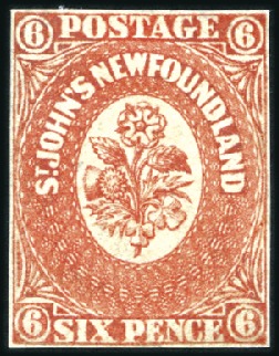 Stamp of Canada » Newfoundland 1857-64 6d Scarlet-Vermilion, close even margins, 