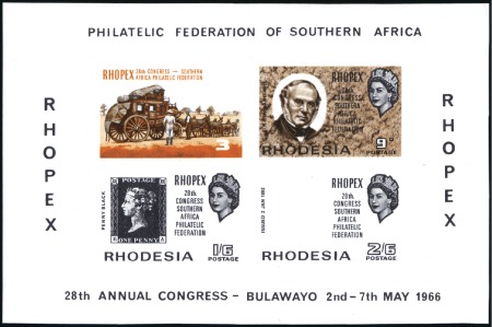 Stamp of Rhodesia 1966 RHOPEX imperforate min.sheet plate proof in i