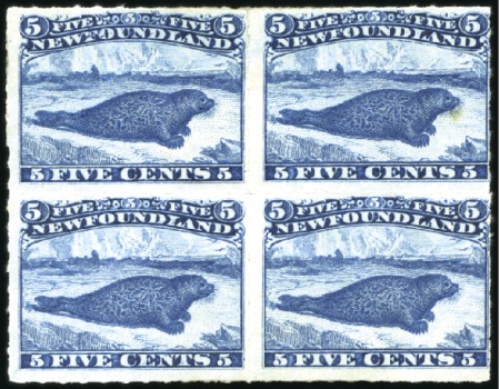 Stamp of Canada » Newfoundland 1876-79 Rouletted 1c lake-purple in mint block of 
