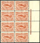 Stamp of Canada » Newfoundland 1887 2c Orange-Vermilion right marginal block of 8