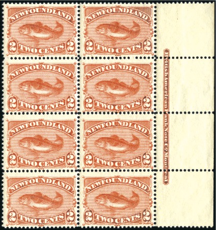 Stamp of Canada » Newfoundland 1887 2c Orange-Vermilion right marginal block of 8