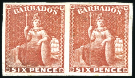 Stamp of Barbados 1861-70 No Wmk 6d dull orange vermilion, imperf. p
