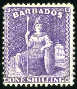 Stamp of Barbados 1875-80 Wmk Crown CC 1s violet (aniline), perf. 14