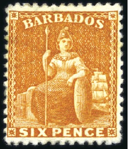Stamp of Barbados 1875-80 Wmk Crown CC 6d bright yellow (aniline), p