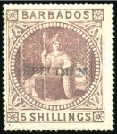 Stamp of Barbados 1873 Wmk Small Star 5s dull rose, unused without g
