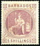 Stamp of Barbados 1873 Wmk Small Star 5s dull rose, unused without g