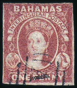 Stamp of Bahamas 1860 1d Dull Lake (thin paper), fair margined with