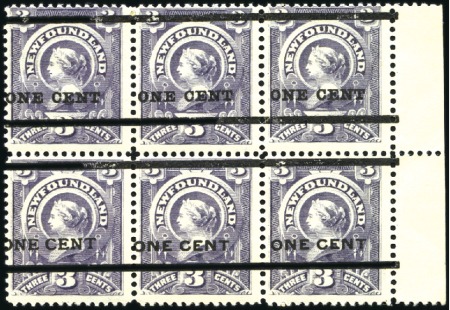 Stamp of Canada » Newfoundland 1897 1c on 3c Grey-Purple right marginal mint bloc