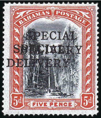 Stamp of Bahamas 1916 5d Black and Orange showing DOUBLE OVERPRINT,