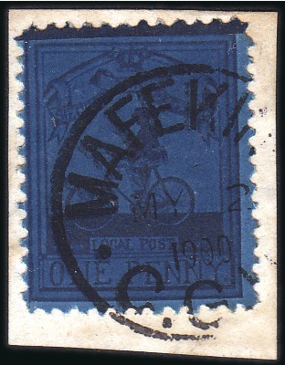 Stamp of South Africa » Mafeking 1900 1d Deep Blue on blue Cyclist tied on small pi