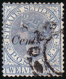 Stamp of Malaysia » Straits Settlements 1884 8c on 12c blue, fine used (SG £160)