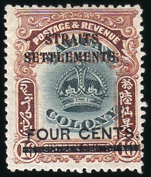 Stamp of Malaysia » Straits Settlements 1906 4c on 16c with DOUBLE OVPT, mint, fine and fr