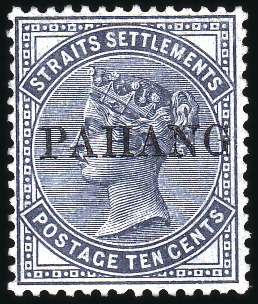 Stamp of Malaysia » Malaysian States » Pahang WITHDRAWN

1889 10c Slate, mint, faintly toned g