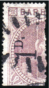 Stamp of Barbados 1878 Wmk Small Star 1d on half 5s dull rose, used,