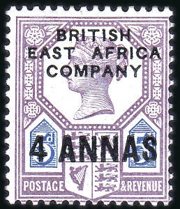 Stamp of Kenya, Uganda and Tanganyika » British East Africa 1890 Surcharges: 4a on on 5d dull purple and blue,