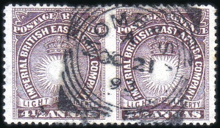 Stamp of Kenya, Uganda and Tanganyika » British East Africa 1893 4 1/2a Brown-Purple IMPERFORATE BETWEEN horiz