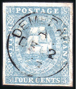 Stamp of British Guiana 1853-55 4c Pale Blue, large margins on all sides, 