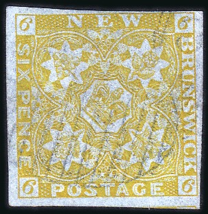 Stamp of Canada » New Brunswick 1851 6d Olive-Yellow, fine to large margins, light