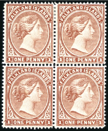 Stamp of Falkland Islands 1891-1902 Wmk Crown CA 1d shades, mint, three bloc