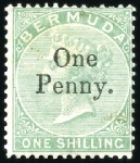 Stamp of Bermuda 1874 "One Penny" on 3d yellw-buff and "One Penny" 