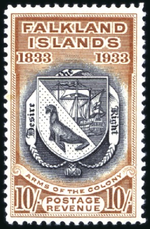 Stamp of Falkland Islands 1933 Centenary 10s black and chestnut, mint, very 