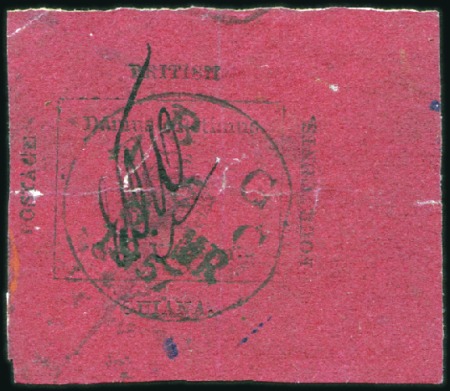 Stamp of British Guiana 1856 4c Black on Magenta, Townsend pos.4, huge mar