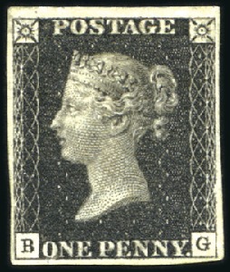Stamp of Great Britain » 1840 1d Black and 1d Red plates 1a to 11 1840 1d Black pl.8 BG on blueté paper, unused, fin
