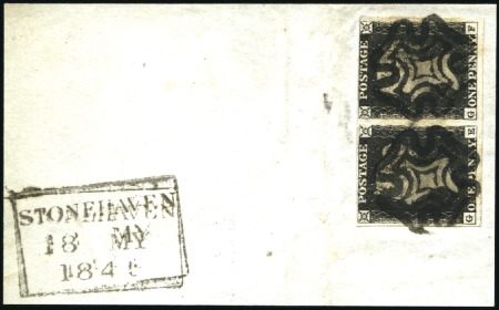 Stamp of Great Britain » 1840 1d Black and 1d Red plates 1a to 11 1840 1d Black pl.1b GE-GF pair on piece, just clea