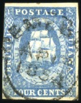 Stamp of British Guiana 1853-55 4c Pale Blue, large margins, cds (slightly