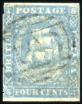 Stamp of British Guiana 1853-55 4c Pale Blue, large margins, cds (slightly