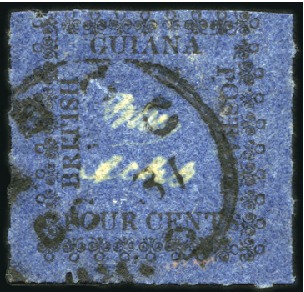 Stamp of British Guiana 1862 4c Blue roulette, black cds, fine (SG £1'400)