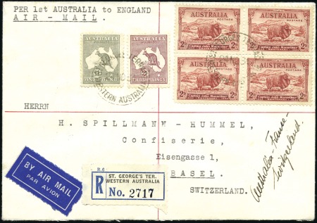 Stamp of Australia » Commonwealth of Australia 1934 (Nov 21) Airmail cover from Perth to Switzerl