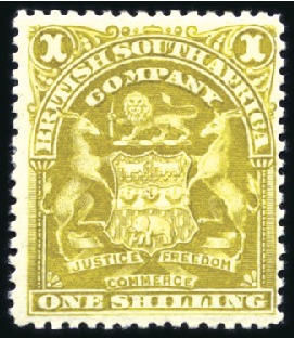 Stamp of Rhodesia 1898-1908 1s Olive-Bistre mint, tiny internal crea