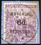 Stamp of South Africa » Mafeking 1900 Group incl. 6d on Cape 3d magenta (2), 1s on 