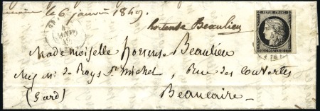 Stamp of France 1849 20c noir (petit bord de feuille à droite) obl