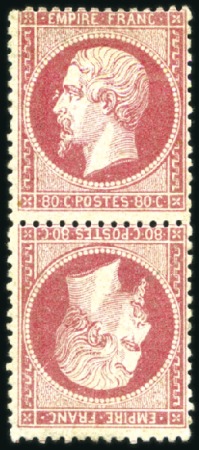 Stamp of France 1862 80c Empire dentelé en paire TETE-BECHE, neuve