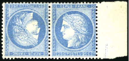Stamp of France 1870 20c Siège en paire TETE-BECHE avec bord de fe