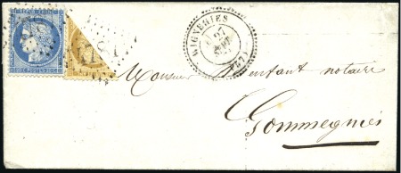 Stamp of France 1870 10c Siège COUPE +20c Siège sur lettre de Wign