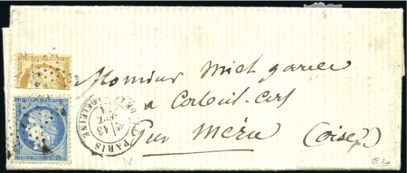 Stamp of France 1870 10c Siège COUPE +20c Siège sur lettre de Pari