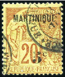 Stamp of Colonies françaises » Martinique 1886 Petit 5 suivi de "c", obl., TB, très rare (Ti