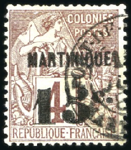 Stamp of Colonies françaises » Martinique 1888-91 15 sur 4c, obl., TB, très rare, signé Calv