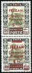 Stamp of Colonies françaises » Fezzan 1943 Double surcharge en haut d'une bande de trois