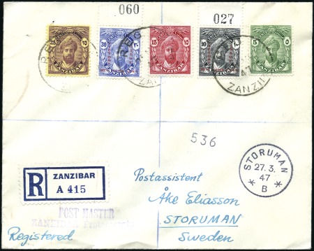 Stamp of Zanzibar 1947 & 1964 Registered covers to Sweden, first fra