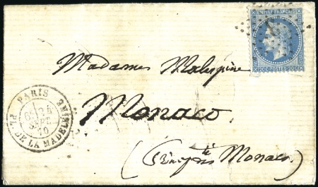 Stamp of France » Guerre de 1870-1871 1870 Ballon pour MONACO avec 20c Lauré de Paris 24