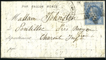 Stamp of France » Guerre de 1870-1871 Dépêche-Ballon n°1 avec 20c Lauré de Paris 29.10.7
