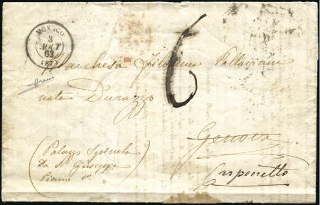 Stamp of Colonies françaises » Monaco 1863 Lettre de Monaco 03.08.63 pour Gênes, réexpéd