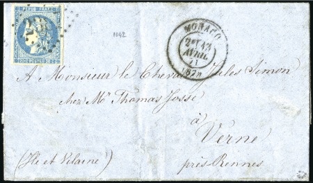 Stamp of Colonies françaises » Monaco 1871 Lettre avec 20c Bordeaux Yv. 46 de Monaco 13.